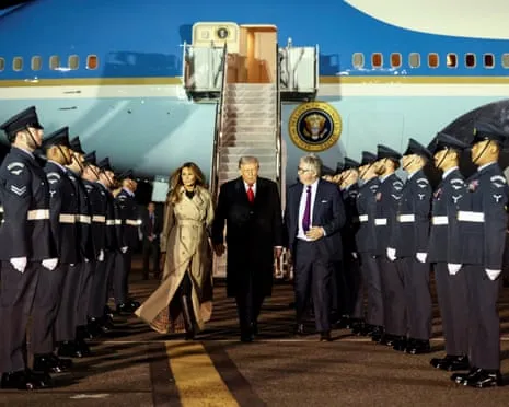 US President Trump Touches Down in UK for Second State Visit Amid Demonstrations Gather in Windsor